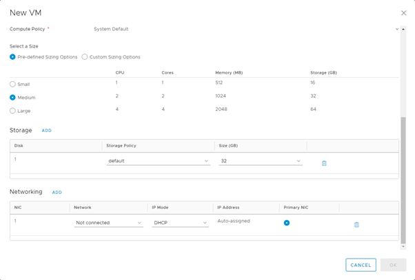 New VM Details
