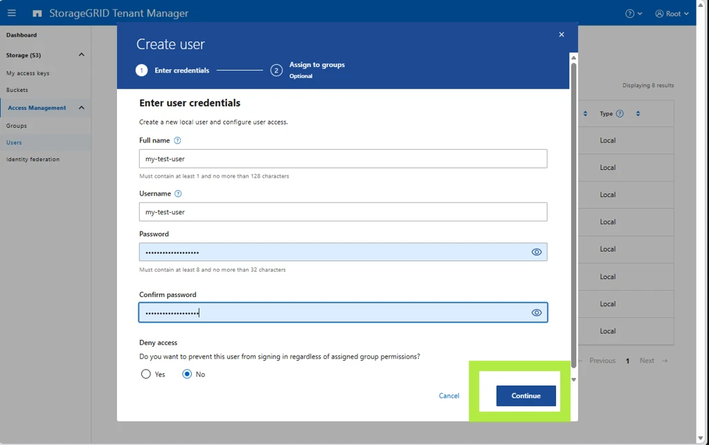 Local user details